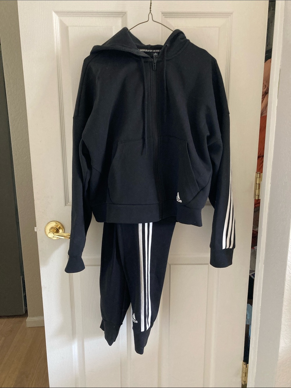 adidas Black 3-Stripe Hoodie & Joggers Set size small